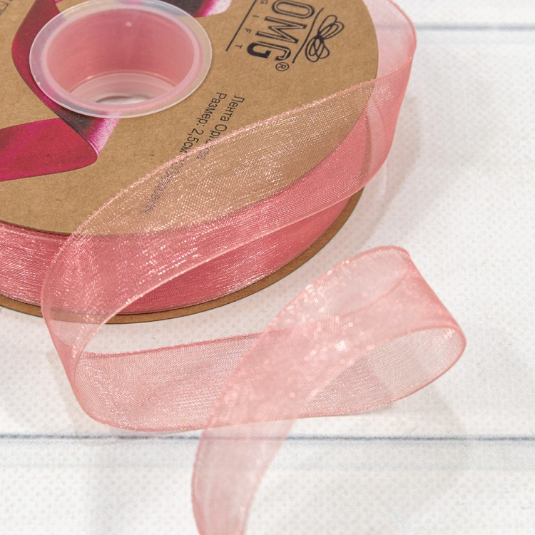 Лента Органза 2,5см*100ярд Пудровый 1/8 1/32 Арт: 559-25/1041