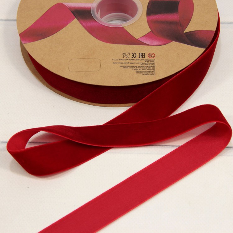 Лента Бархат 2,5см*25ярд Тёмно-красный 1/13 1/52 Арт: 592-25/11