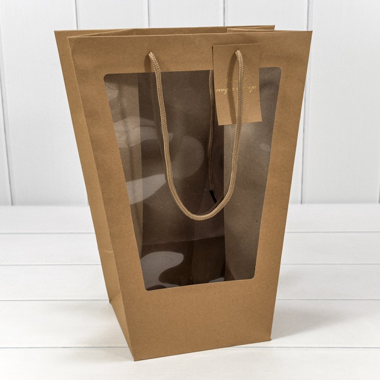 Пакет подарочный с окошком Крафт 17*28*37 210г 1/10 1/240 Арт: 000207Q