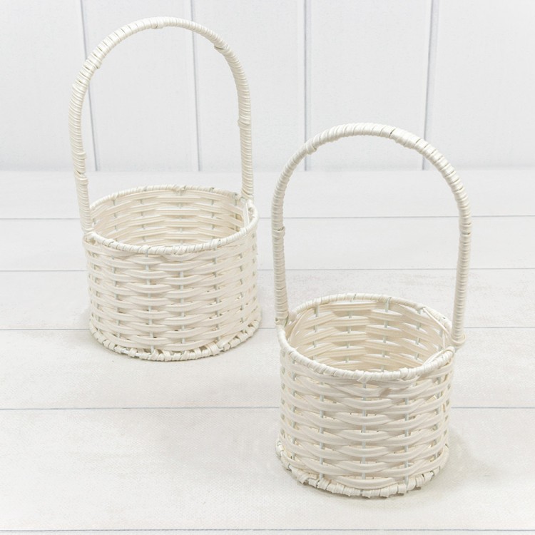 Корзины плетёные Круглые Набор 1/2 15*10/25 (±5%) из пластика с ручкой Белый 1/36 Арт: 420173/1