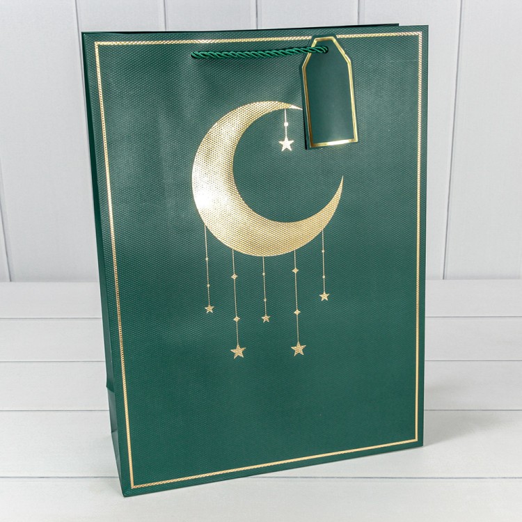 Пакет подарочный с тиснением "Полумесяц" (294) 31*42*12 210г Зелёный 1/20 1/80 Арт: 000294A/15