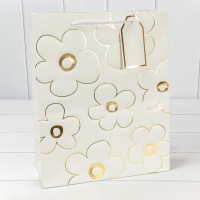 Пакет подарочный с тиснением "Цветы" (337) 26*32*12 210г Белый 1/20 1/240 Арт: 000337C/1