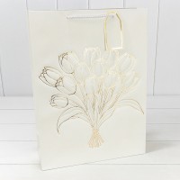 Пакет подарочный с тиснением "Цветы" (338) 31*42*12 210г Белый 1/20 1/80 Арт: 000338A/1