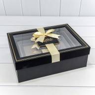 Коробки Прямоугольные Набор 1/3 33,5*25*11,5 с окошком и бантом Чёрный 1/12 Арт: 721306/7 - Коробки Прямоугольные Набор 1/3 33,5*25*11,5 с окошком и бантом Чёрный 1/12 Арт: 721306/7