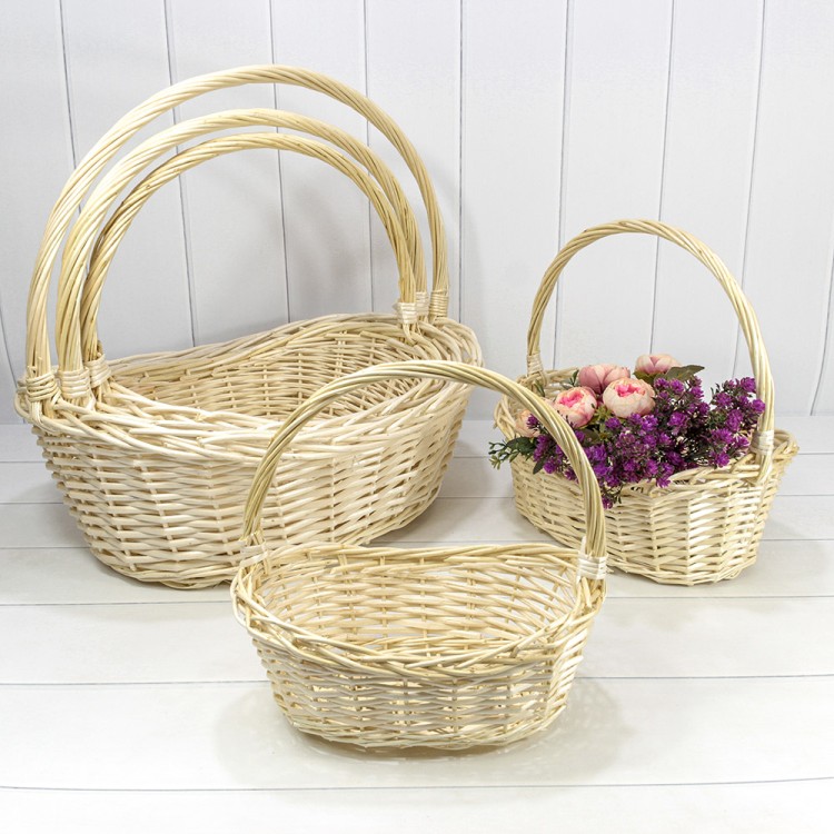 Корзины плетёные "Китайский слиток" Набор 1/5 58*47*17/51 (±5%) с ручкой Молочный 1/4 Арт: 420800/2