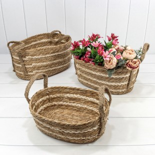 Корзины плетёные Овальные Набор 1/3 38*26*18 (±5%) из камыша с ручками (252) Натуральный 1/8 Арт: 420116/252
