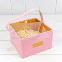 Коробка Квадратная 19*19*12 бархатная с ручкой и прозрачной крышкой Розовый 1/24 Арт: 721811/2