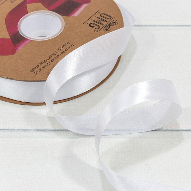 Лента Атласная Полиэстер класс А 2,5см*100ярд Белый 1/8 1/32 Арт: 556-25/029