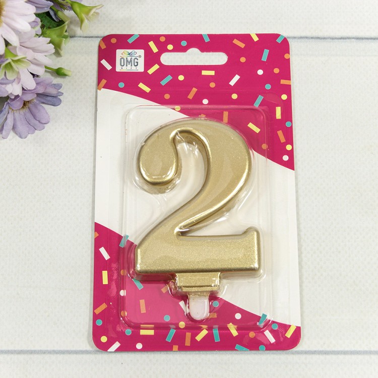 Свеча для торта Цифра 2 "Гигант" 8см Золотой 1/12 1/288 Арт: 20010-70/2