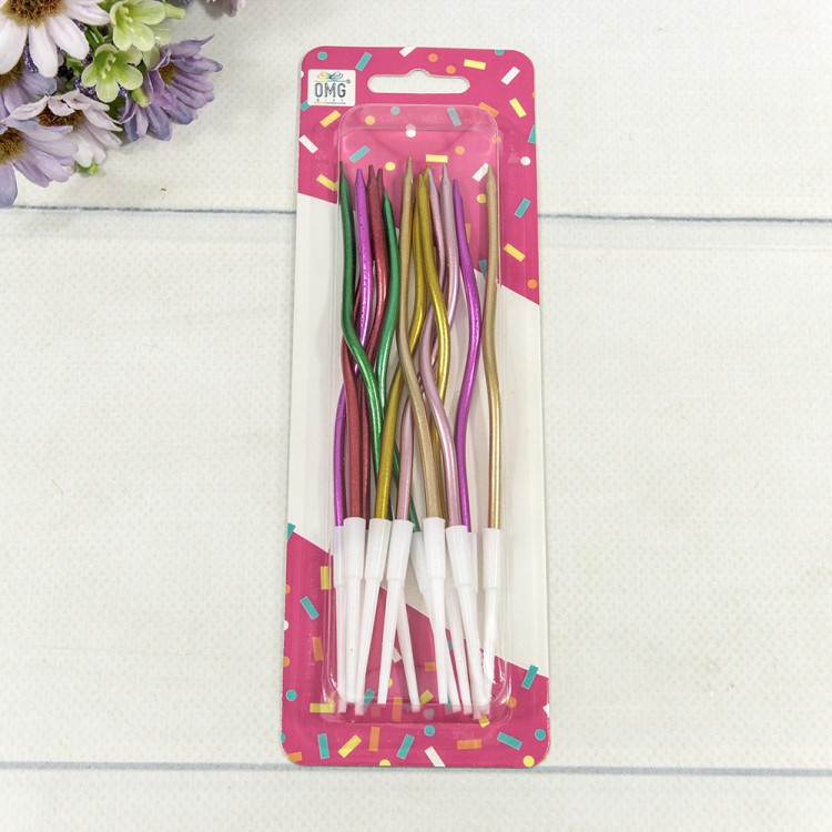 Свечи для торта набор (12 шт.) 13см "Спираль" (микс) 1/12 1/240 Арт: 20010-27/14