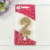 Свеча для торта Цифра 2 с блёстками 7см Золотой 1/12 1/120 Арт: 20010-81/2